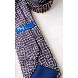 POLO BY RALPH LAUREN Purple Geometric Tie Hand Made In USA W: 4" EX COND